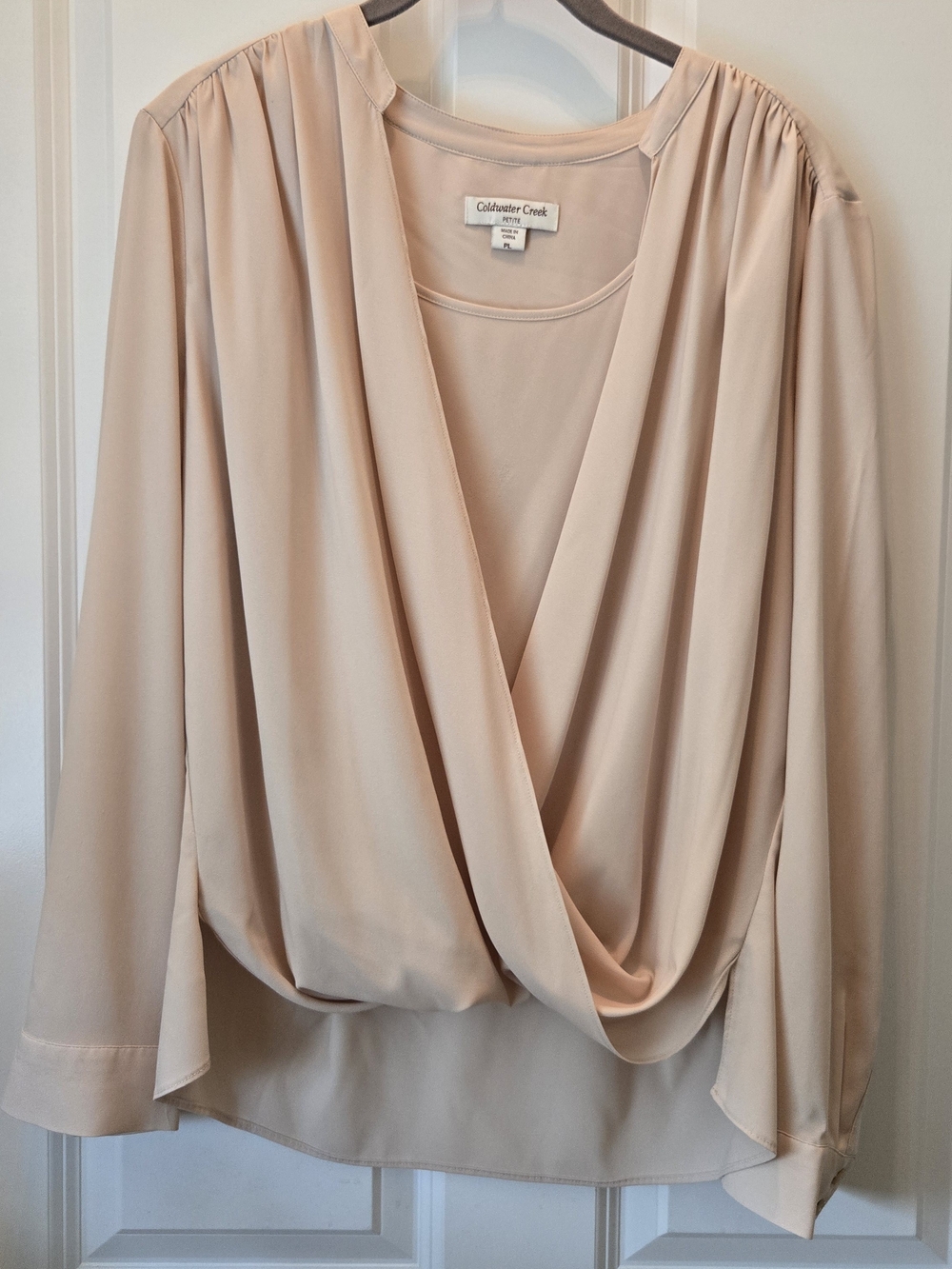 Coldwater Creek Women's PL Beige Layered Surplice Blouse